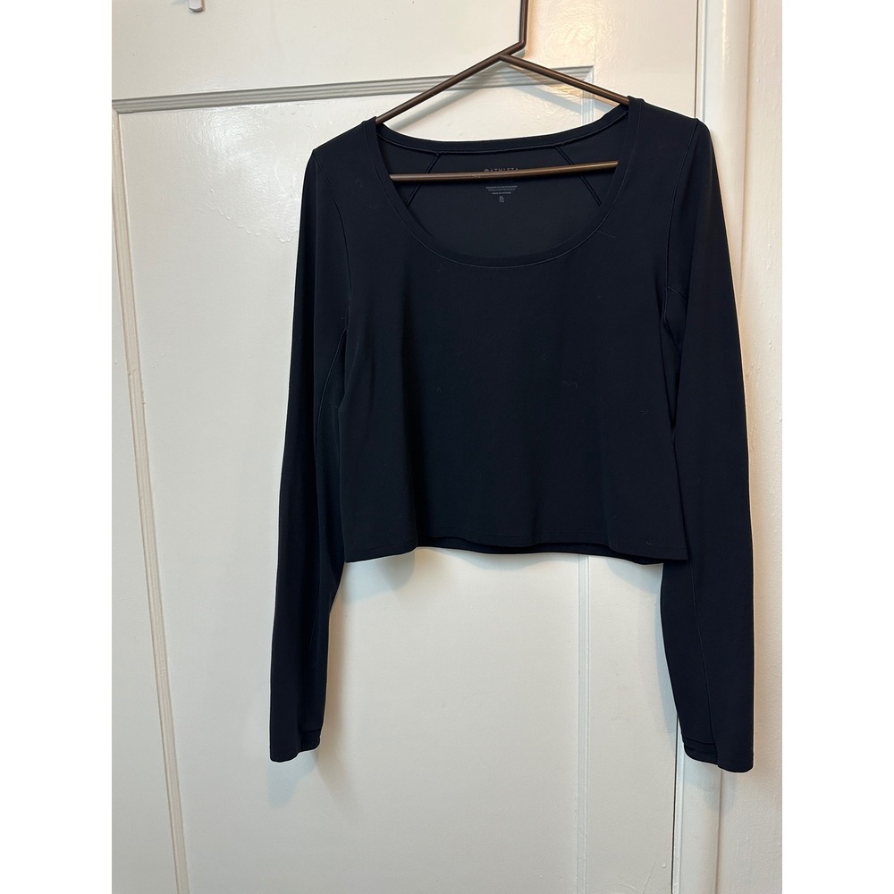 Athleta Transcend Top Black Long Sleeve Scoop Neck Crop Yoga Shirt XL 415288-01